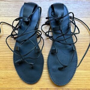 Madewell Black Leather Gladiator Lace-Up Sandals NEW